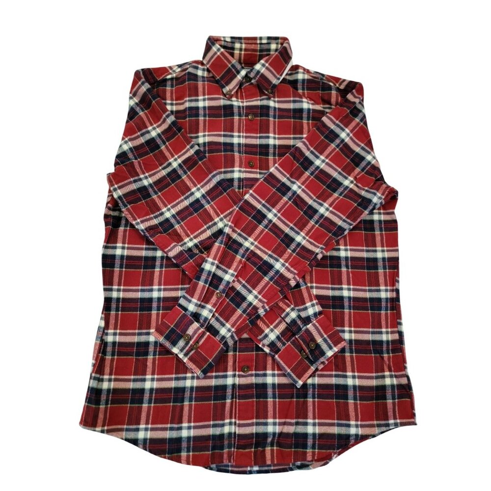Lands End Mens Plaid Traditional Fit Shirt M Red/Blue Cotton Button-Up Casual